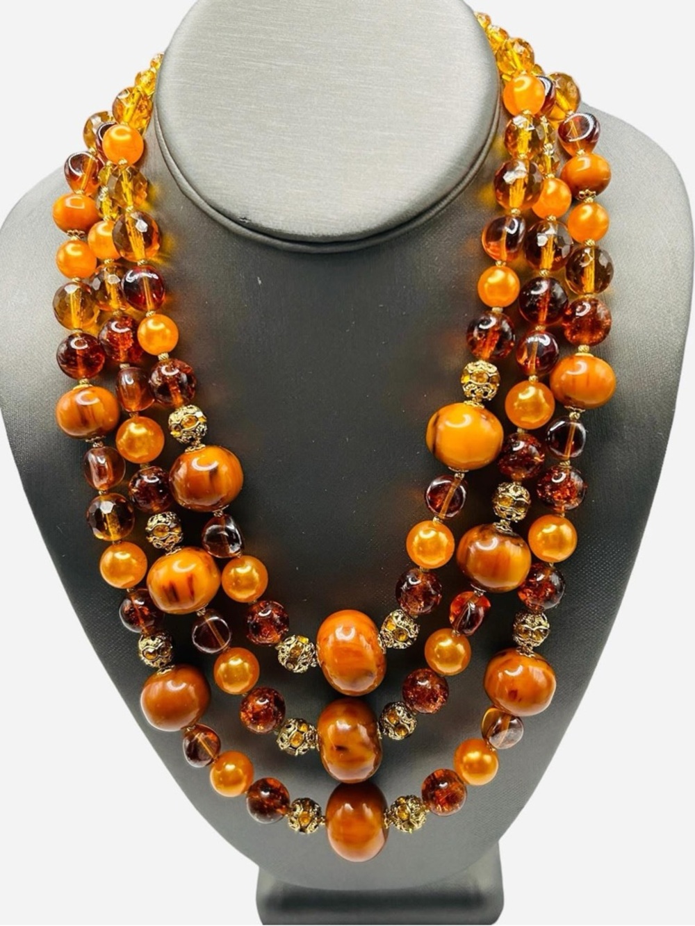 Vintage Bakelite Bead and Glass Multi Strand Necklace